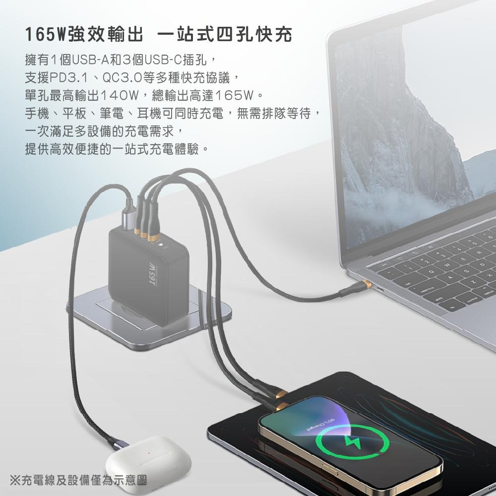 Wephone 165W氮化鎵4 孔快充充電器 | 快充頭 3 USB-C+USB-A  GaN氮化鎵 PPS BSMI-細節圖2