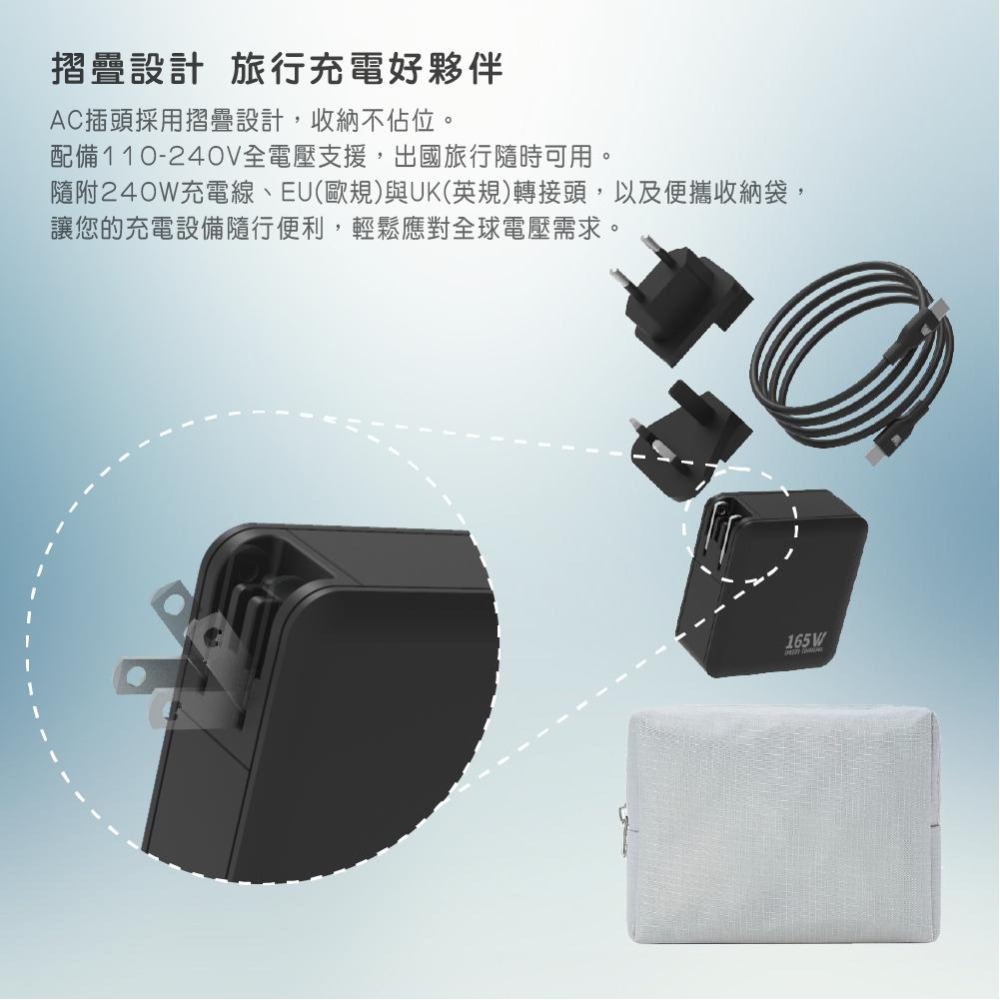 Wephone 165W氮化鎵4 孔快充充電器 | 快充頭 3 USB-C+USB-A  GaN氮化鎵 PPS BSMI-細節圖8