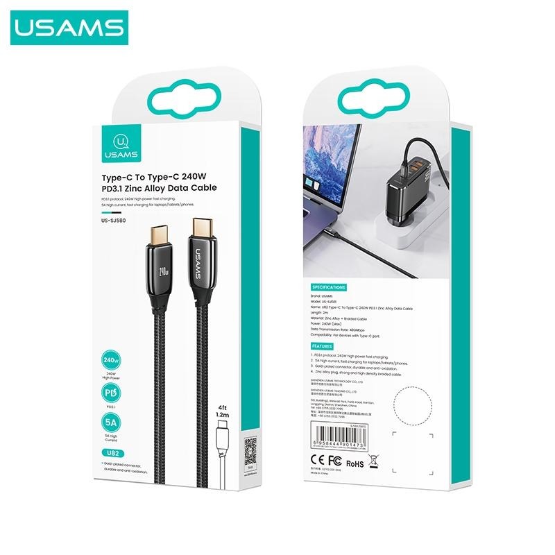 USAMS 240W PD3.1鋅合金數據線 Type-C To C | 黑金 編織線 快充 筆電 適用 iPhone-細節圖8