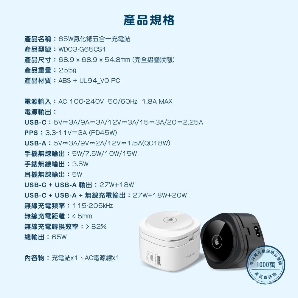 【Wephone】65w氮化鎵五合一充電站 | BSMI NCC 安全認證 PPS充電技術 防火外殼-細節圖9