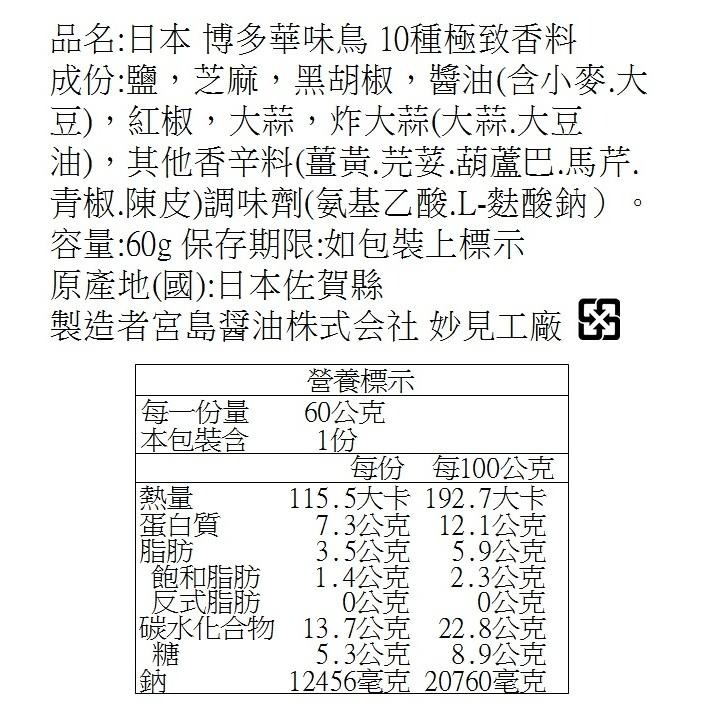 現貨 日本 博多華味鳥 柚子胡椒 柚胡椒 10種極致香料 柚子辣椒 香料調味粉 博多 華味 鳥 調味料 【美麗密碼】-細節圖5