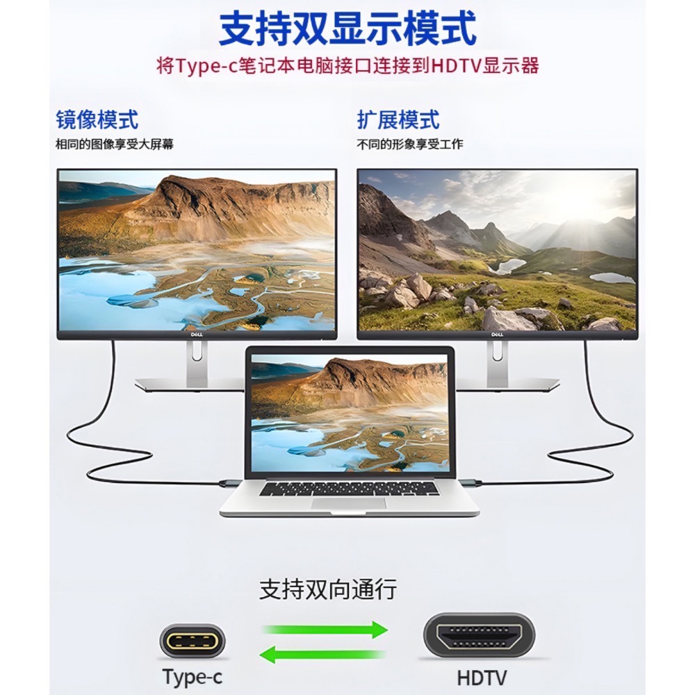 ￼TYPE-C 轉HDMI 連接線 4K 公轉公 轉接線 螢幕連接線 編織線 SWITCH可用 購買前先詳閱商品說明喔-細節圖4
