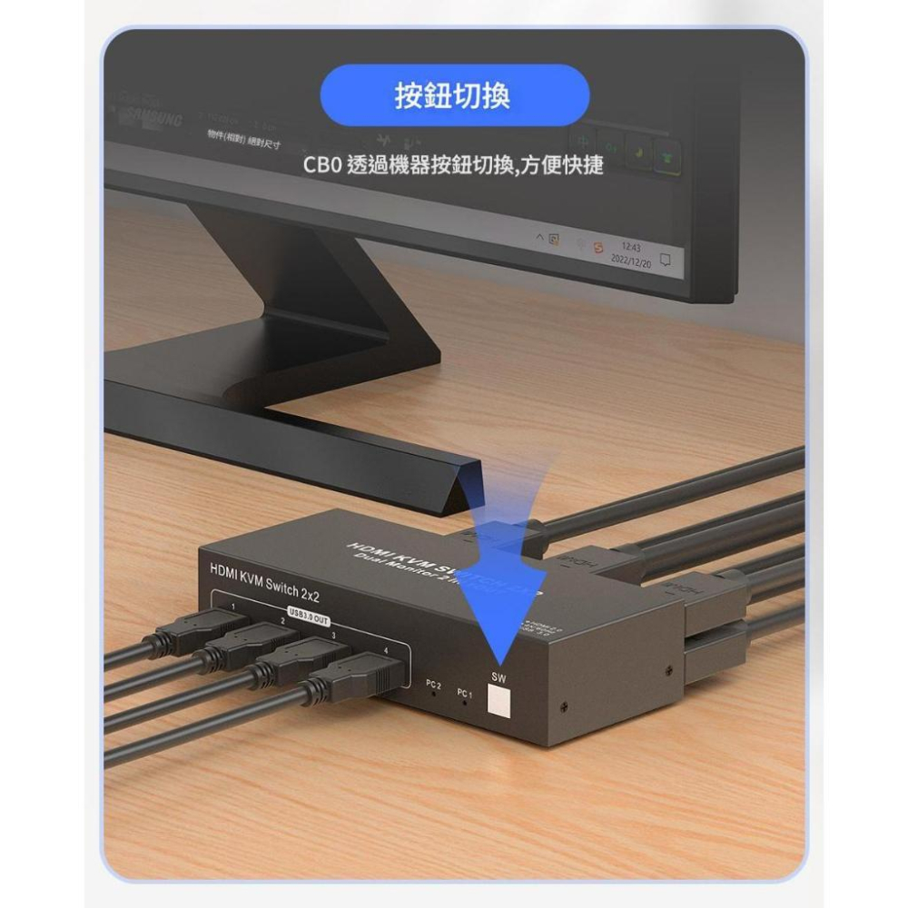 台中現貨 2.0版 HDMI切換器 二進二出 KVM 滑鼠 鍵盤 USB 隨身碟 印表機 HDMI分配器 2進2出 DP-細節圖5