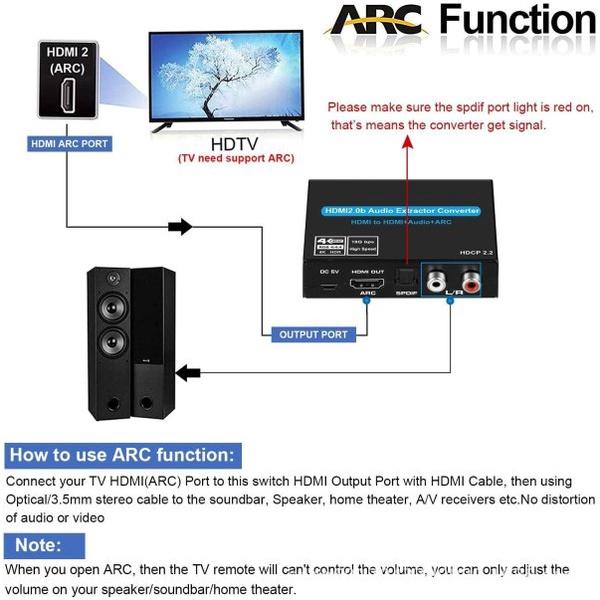 台中現貨 2.0版 HDMI音頻分離器 轉3.5mm 音頻轉換器 光纖 接擴大機 轉RCA 音視頻分離 ARC-細節圖3
