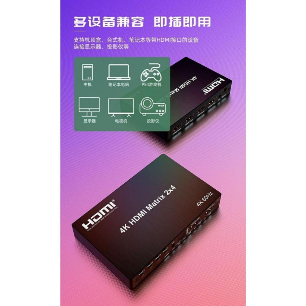 台中現貨 2.0版 HDMI切換器 二進四出 HDMI分配器 4K@60 帶音頻 2進4出 光纖-細節圖8