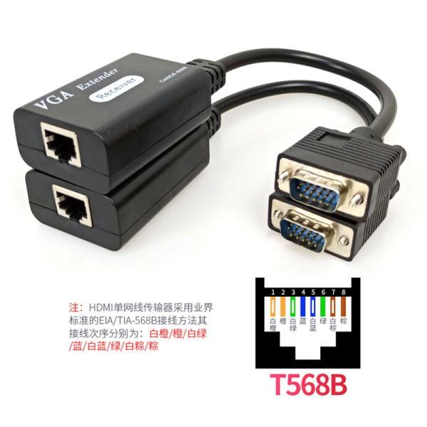 台中現貨 帶線 VGA單網線延長器 85米 1080P VGA延長器 VGA轉RJ45 VGA訊號延長器 工程用 工程業-細節圖3