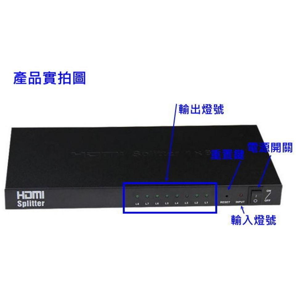 台中現貨 HDMI分配器 1進8出 1.4版 3D 1080P 一進八出 1對8 1分8 HDMI1進8出-細節圖2