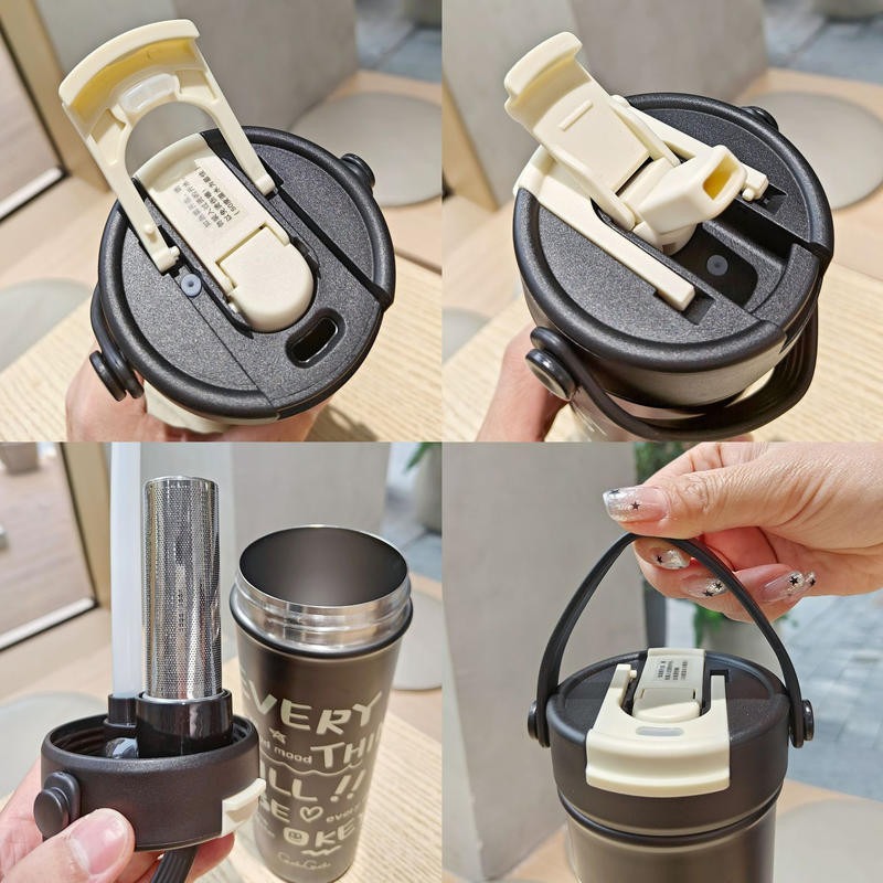 🔥【台灣免運 現貨+預購】🔥真空保溫杯 時尚 簡約 手提 保溫杯 精美 情侶 不銹鋼杯子 咖啡杯 610ml-細節圖3