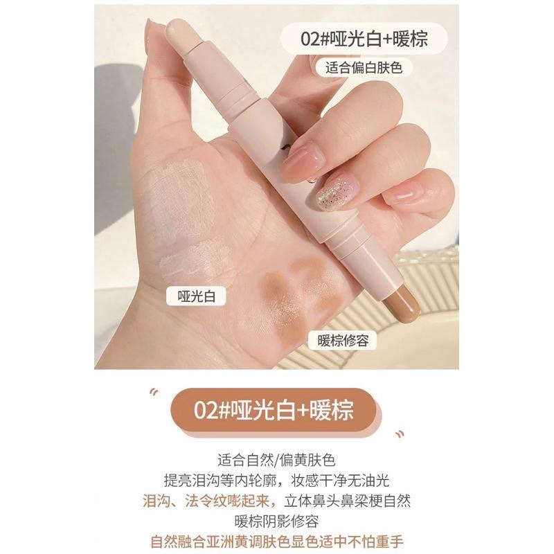 NOVO 高光修容棒 雙頭兩用一體筆啞光提亮臉部面部鼻影陰影遮瑕臥蠶-細節圖5