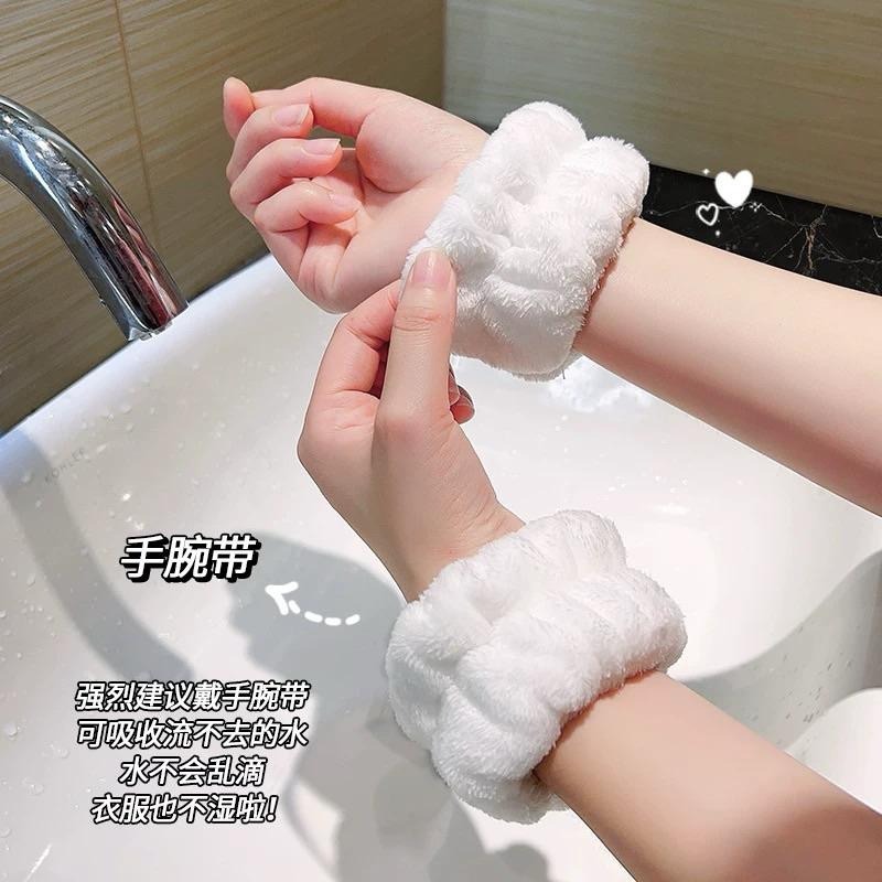 洗臉手腕帶 吸水手腕帶 單個 洗手洗臉防滴水防濺水袖口加厚護腕髮帶毛絨髮圈運動擦汗毛巾-細節圖4
