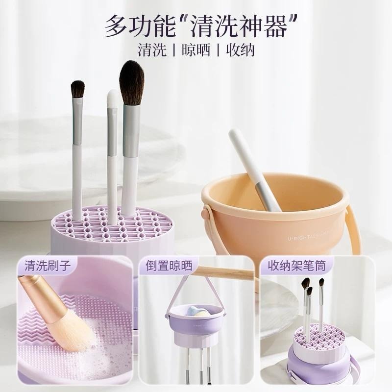 化妝刷清洗碗 洗晾一體矽膠盤 三合一 洗刷神器 粉撲清潔工具晾曬不傷刷毛-細節圖2
