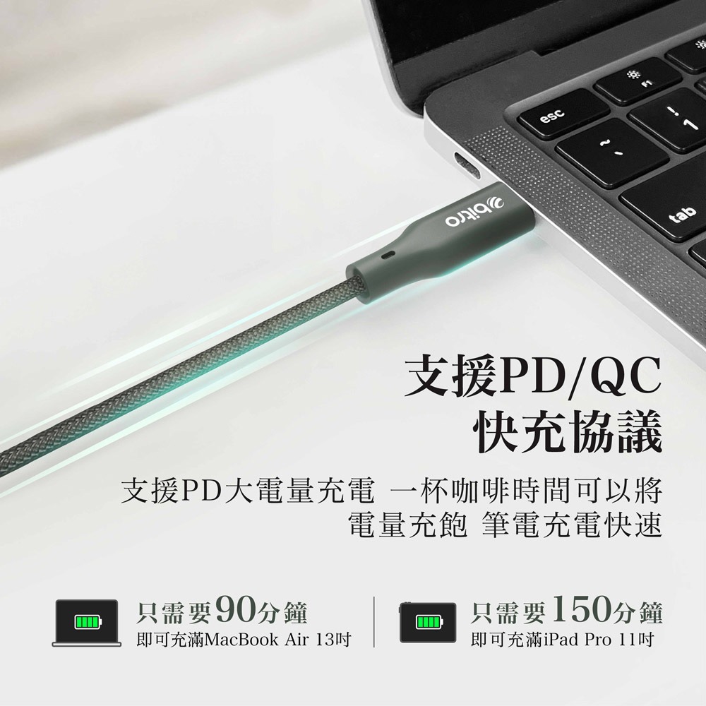 bitro Type-C to C 60W充電傳輸線 2M 手機 蘋果 安卓 MAC 筆電 充電線 台灣製造-細節圖2