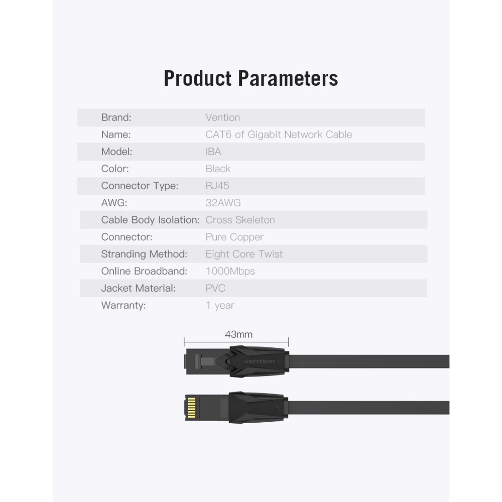 VENTION 威迅 Cat.6 Giga高速網路線 RJ45 (扁線) 1-5M 支援1G 乙太網路-細節圖8