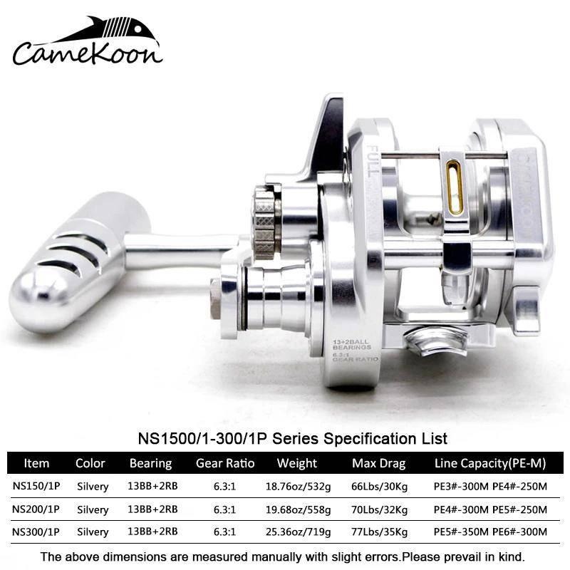 Camekoon齒輪比6.3:1 海水船釣鐵板帶線規30~35k大拉力鼓捲 NS150/NS200/NS300(全銀)-細節圖3