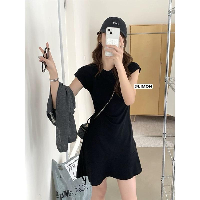 𝐑𝐈𝐂𝐇｜實拍*現貨♡THE LIMON檸檬綠茶韓系側抽繩修身連身裙-細節圖2