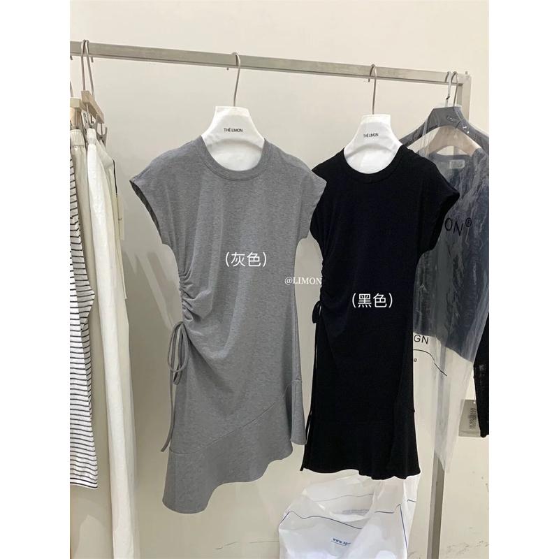 𝐑𝐈𝐂𝐇｜實拍*現貨♡THE LIMON檸檬綠茶韓系側抽繩修身連身裙-細節圖4