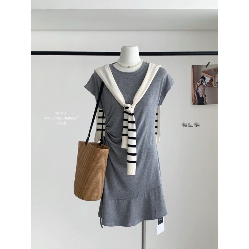 𝐑𝐈𝐂𝐇｜實拍*現貨♡THE LIMON檸檬綠茶韓系側抽繩修身連身裙-細節圖5