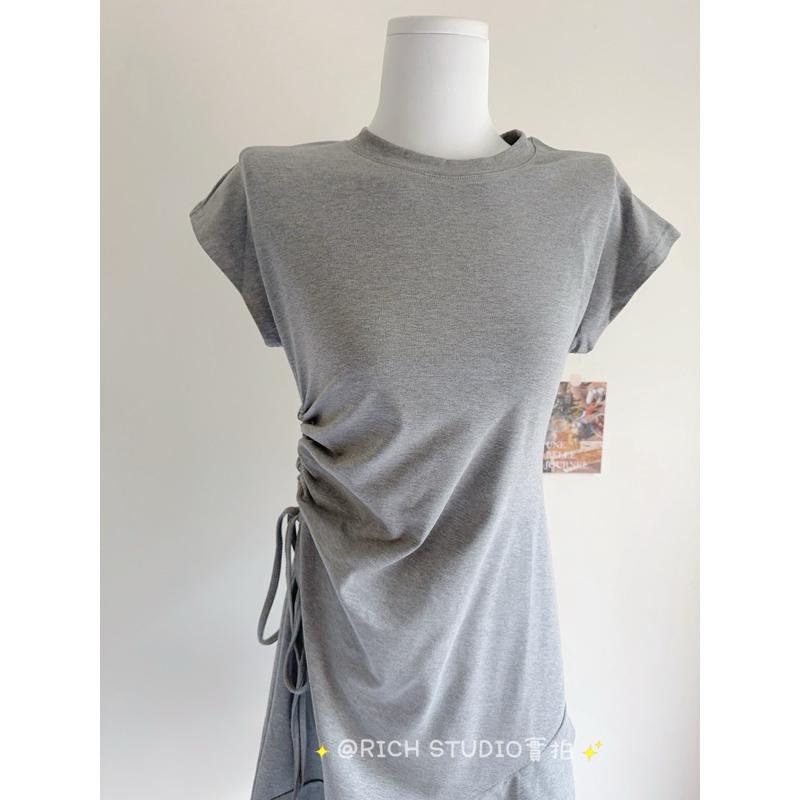 𝐑𝐈𝐂𝐇｜實拍*現貨♡THE LIMON檸檬綠茶韓系側抽繩修身連身裙-細節圖8