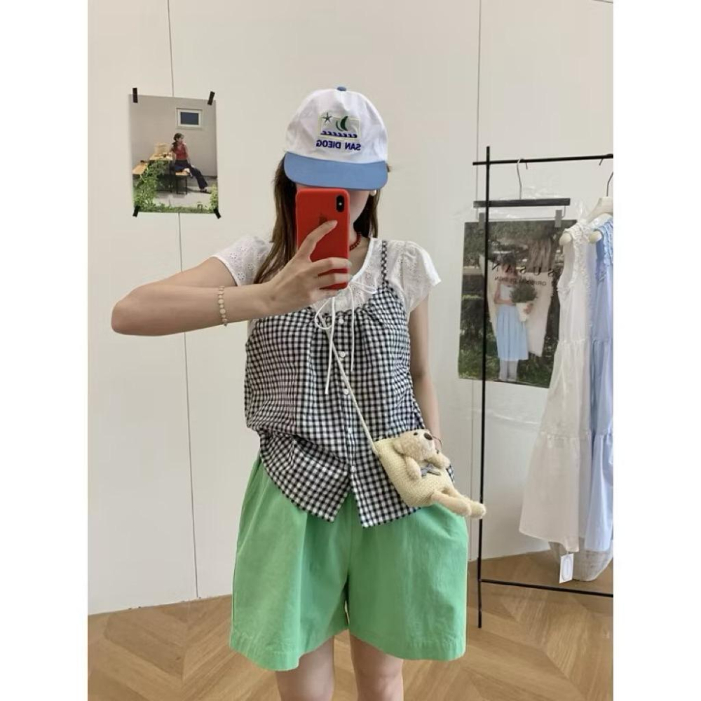 𝐑𝐈𝐂𝐇｜黑色格子假兩件拼接設計款♡現貨-細節圖2