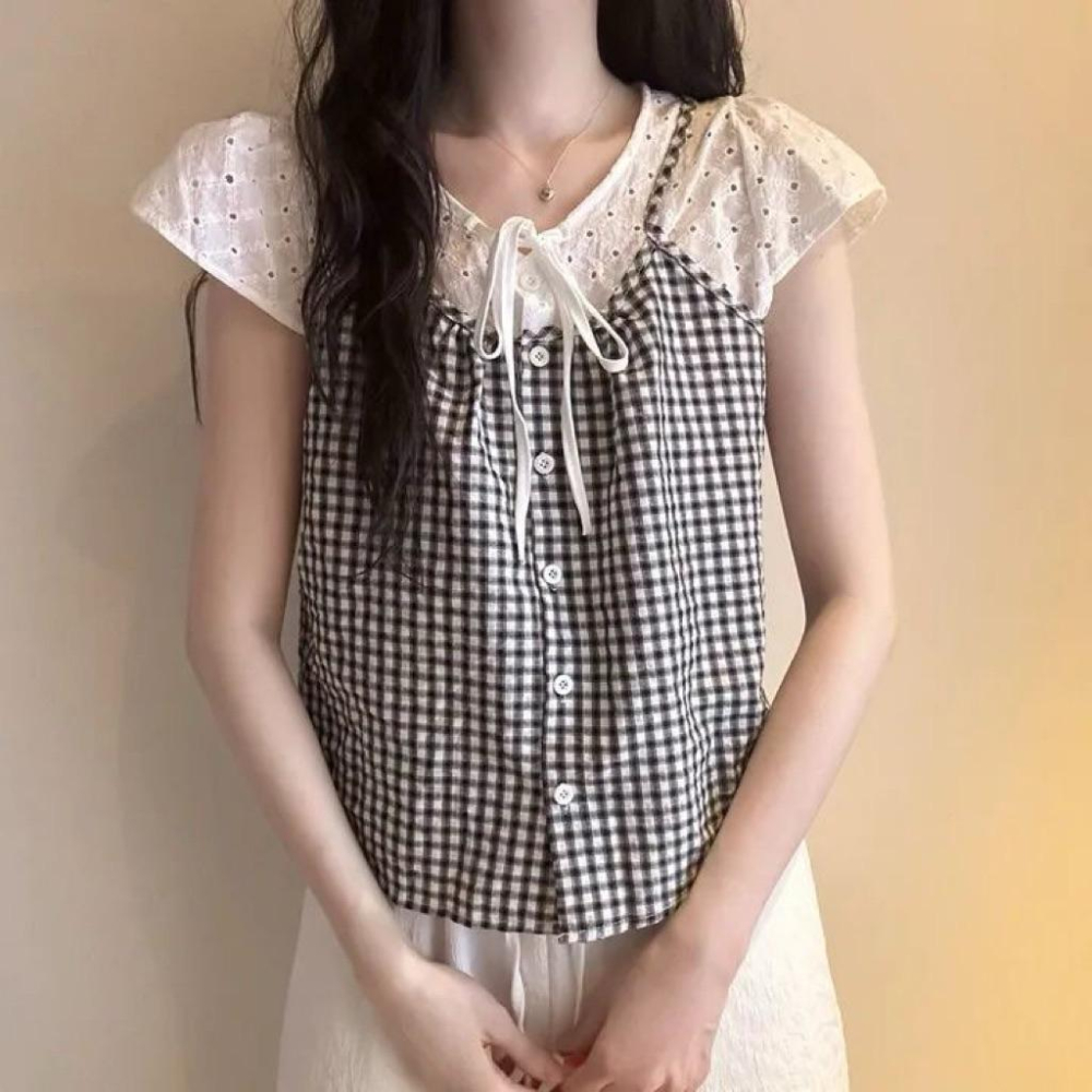 𝐑𝐈𝐂𝐇｜黑色格子假兩件拼接設計款♡現貨-細節圖5