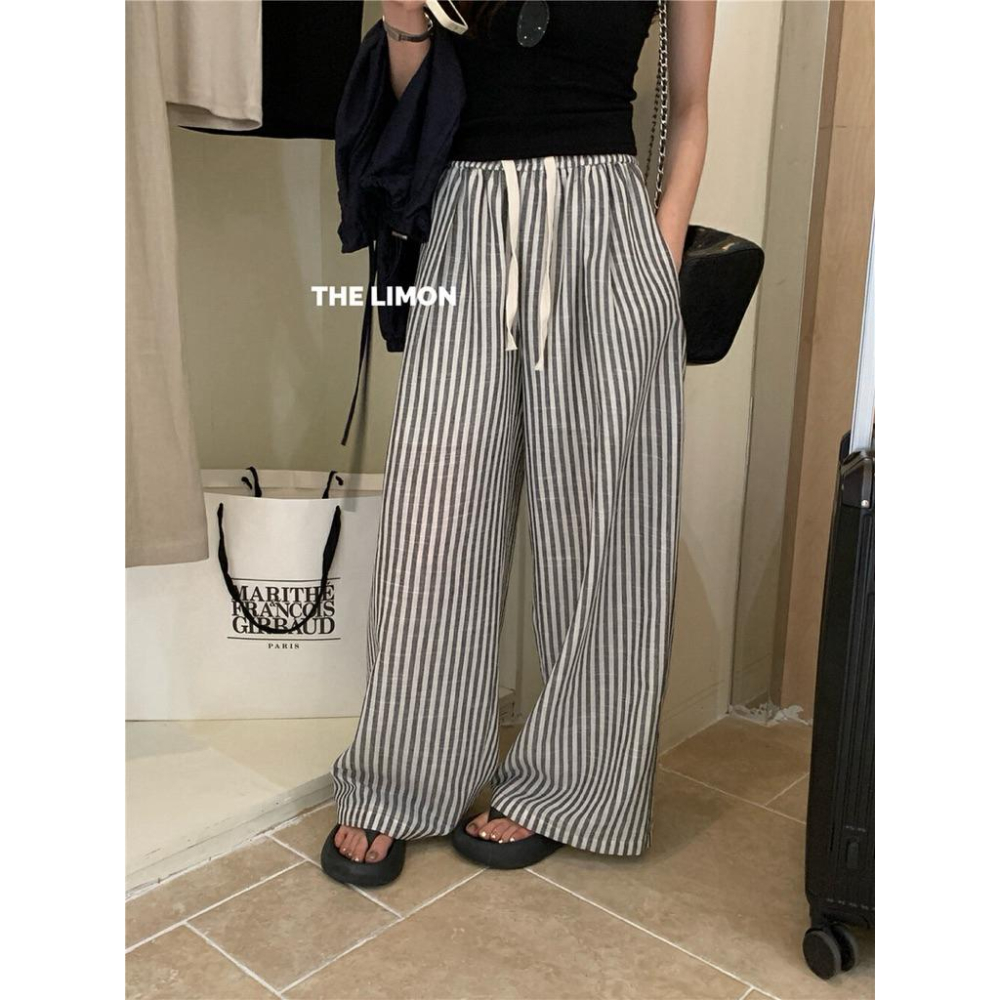 𝐑𝐈𝐂𝐇｜現貨*𝗧𝗛𝗘 𝗟𝗜𝗠𝗢𝗡🍋 好穿到不想脫！隨性鬆弛高腰顯瘦條紋休閒褲  8728-細節圖2