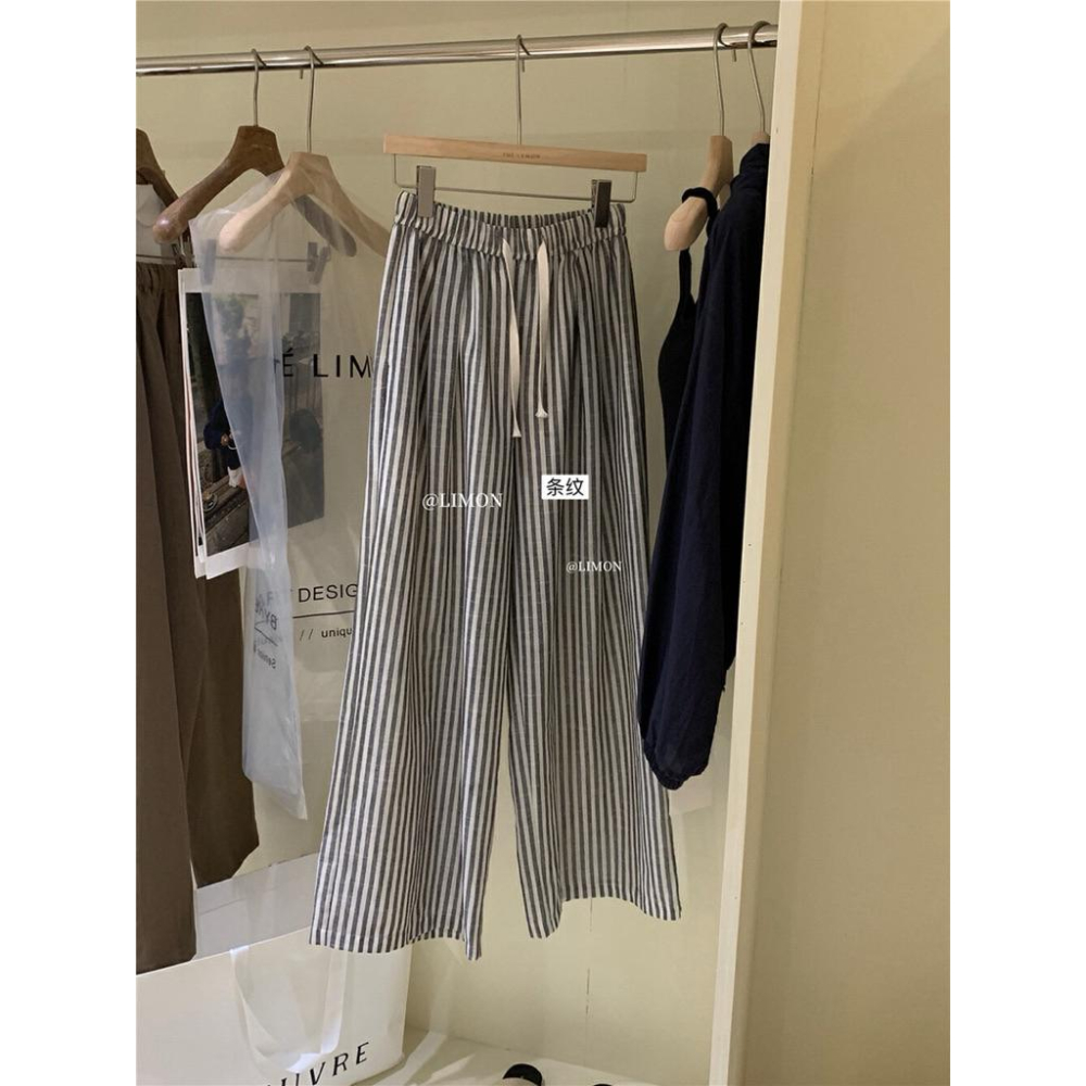 𝐑𝐈𝐂𝐇｜現貨*𝗧𝗛𝗘 𝗟𝗜𝗠𝗢𝗡🍋 好穿到不想脫！隨性鬆弛高腰顯瘦條紋休閒褲  8728-細節圖3
