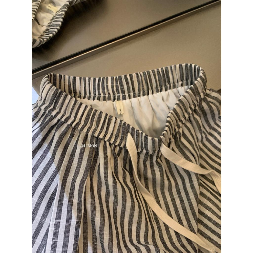 𝐑𝐈𝐂𝐇｜現貨*𝗧𝗛𝗘 𝗟𝗜𝗠𝗢𝗡🍋 好穿到不想脫！隨性鬆弛高腰顯瘦條紋休閒褲  8728-細節圖5