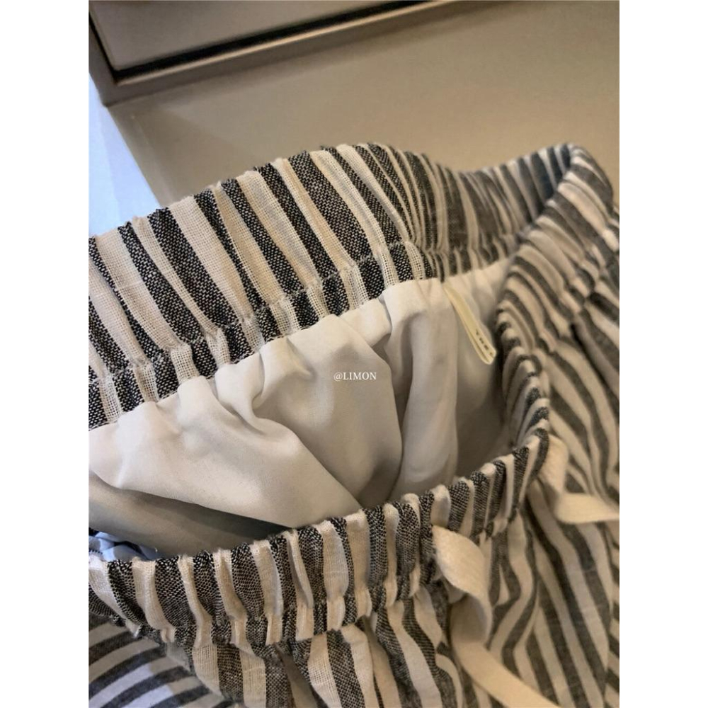 𝐑𝐈𝐂𝐇｜現貨*𝗧𝗛𝗘 𝗟𝗜𝗠𝗢𝗡🍋 好穿到不想脫！隨性鬆弛高腰顯瘦條紋休閒褲  8728-細節圖6