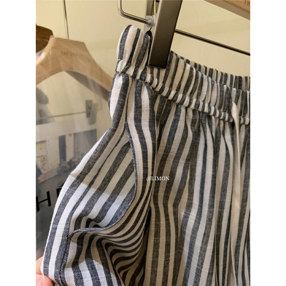 𝐑𝐈𝐂𝐇｜現貨*𝗧𝗛𝗘 𝗟𝗜𝗠𝗢𝗡🍋 好穿到不想脫！隨性鬆弛高腰顯瘦條紋休閒褲  8728-細節圖7