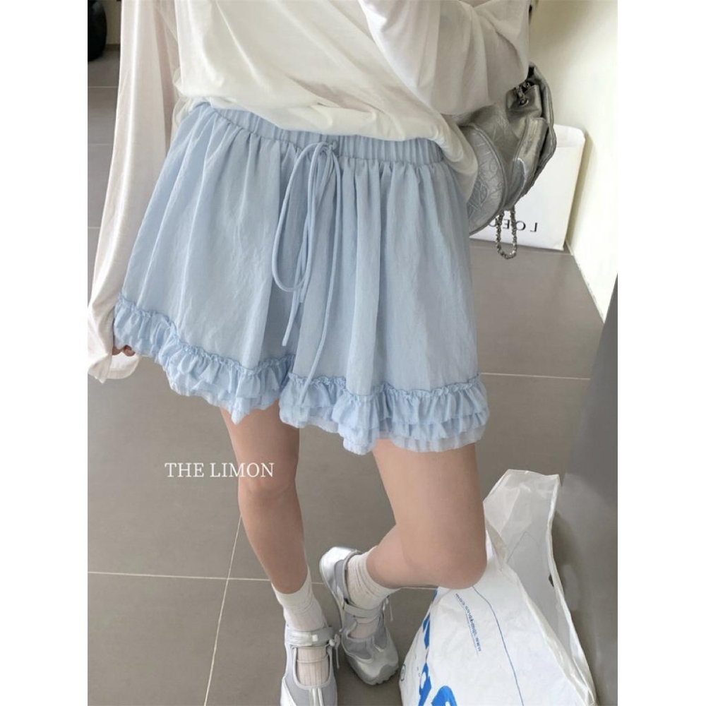 𝐑𝐈𝐂𝐇｜現貨+預購𝗧𝗛𝗘 𝗟𝗜𝗠𝗢𝗡🍋百搭王♡木耳邊綁帶甜美減齡顯瘦短裙-細節圖2