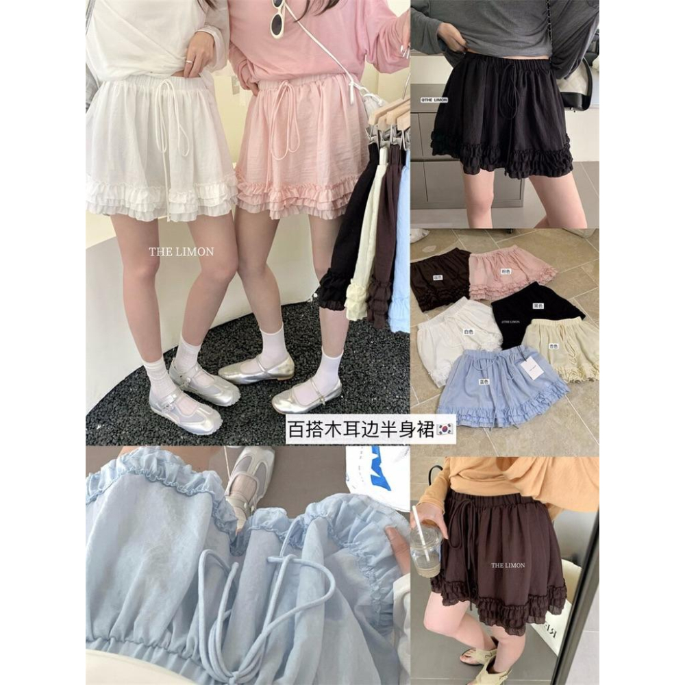 𝐑𝐈𝐂𝐇｜現貨+預購𝗧𝗛𝗘 𝗟𝗜𝗠𝗢𝗡🍋百搭王♡木耳邊綁帶甜美減齡顯瘦短裙-細節圖5