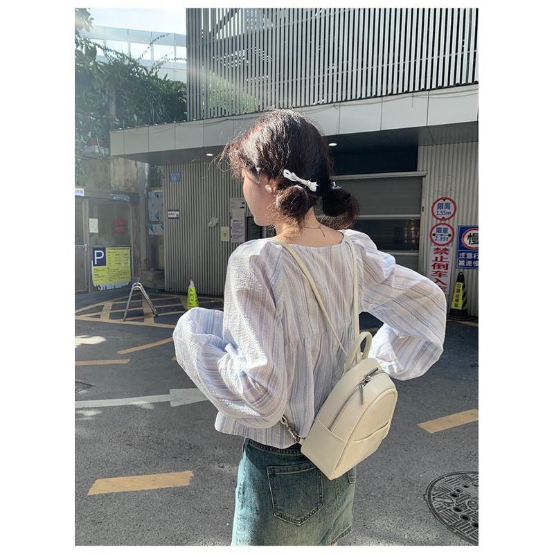 𝐑𝐈𝐂𝐇｜預購☁️小清新設計感小眾條紋蝴蝶結綁帶罩衫防曬長袖上衣-細節圖3