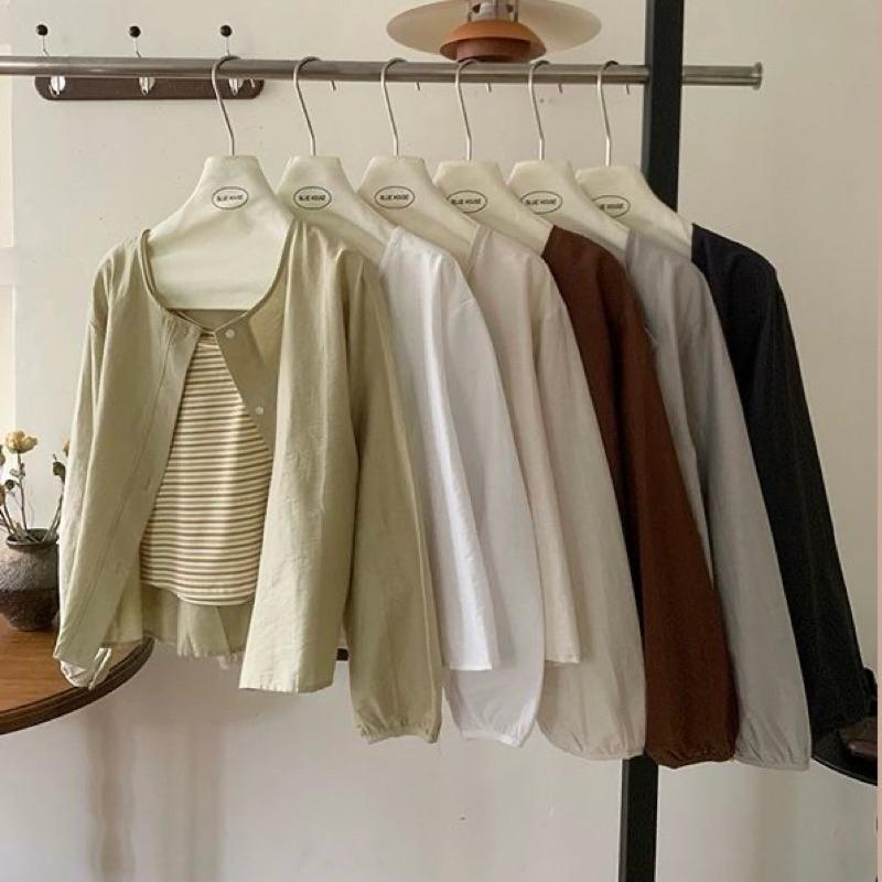 𝐑𝐈𝐂𝐇｜現貨♡🧑‍🎨文藝風圓領罩衫襯衫外套無內搭-細節圖2