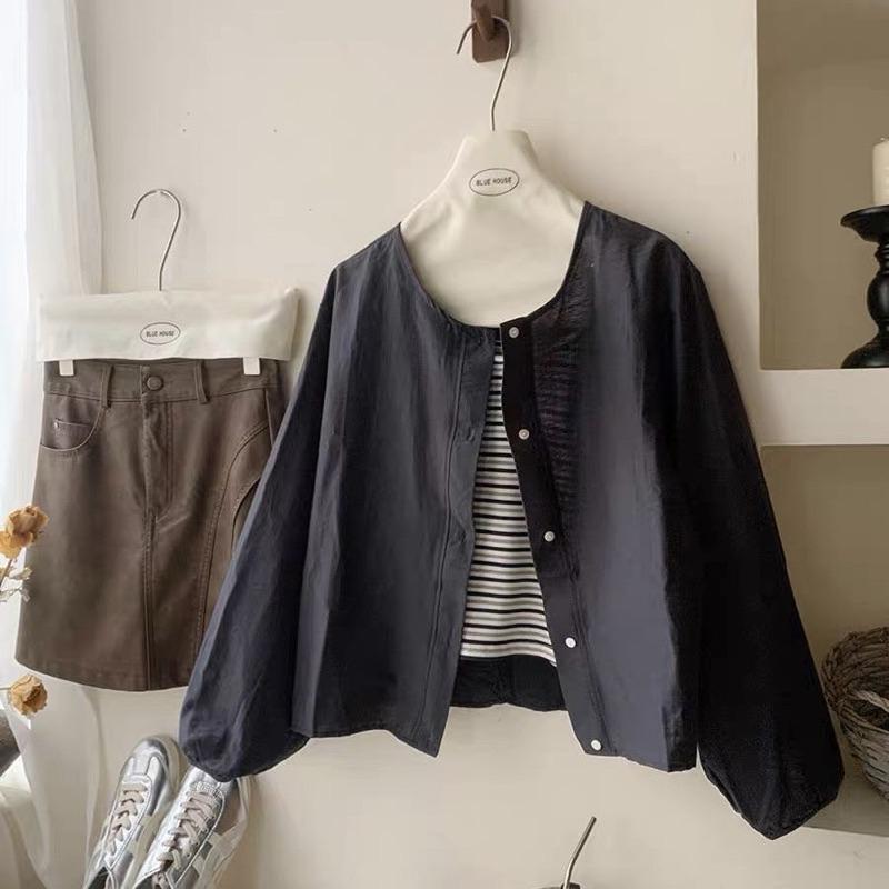 𝐑𝐈𝐂𝐇｜現貨♡🧑‍🎨文藝風圓領罩衫襯衫外套無內搭-細節圖3