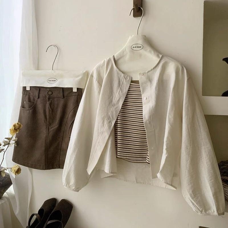 𝐑𝐈𝐂𝐇｜現貨♡🧑‍🎨文藝風圓領罩衫襯衫外套無內搭-細節圖4