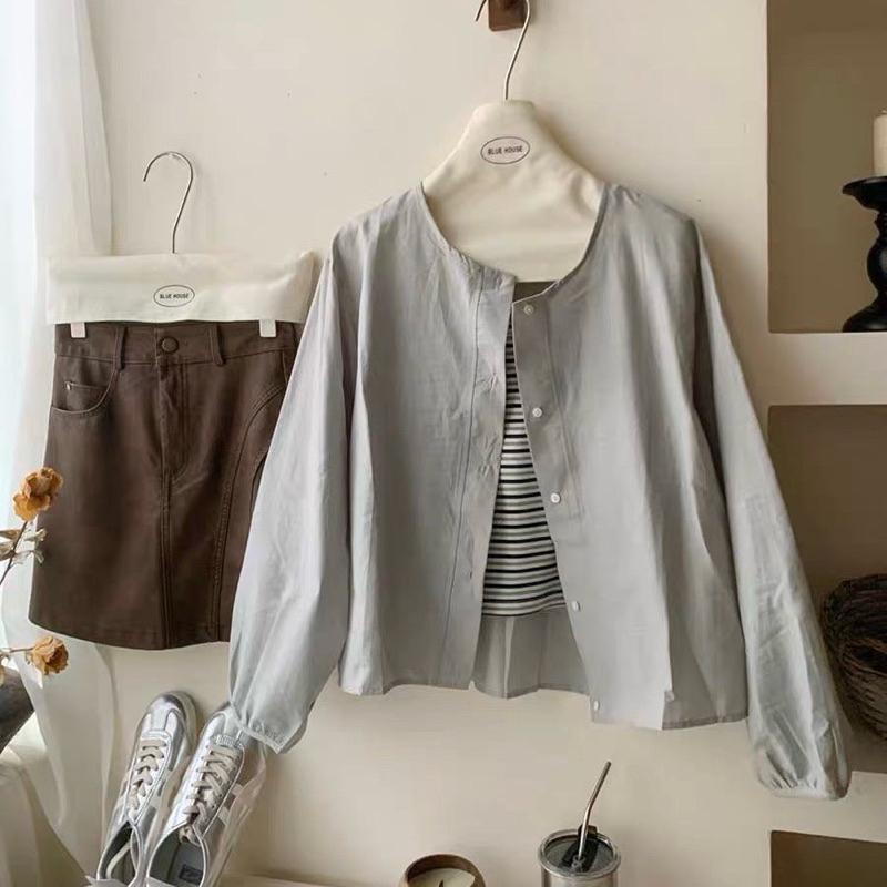 𝐑𝐈𝐂𝐇｜現貨♡🧑‍🎨文藝風圓領罩衫襯衫外套無內搭-細節圖5