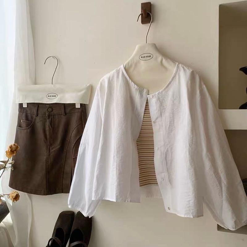 𝐑𝐈𝐂𝐇｜現貨♡🧑‍🎨文藝風圓領罩衫襯衫外套無內搭-細節圖6