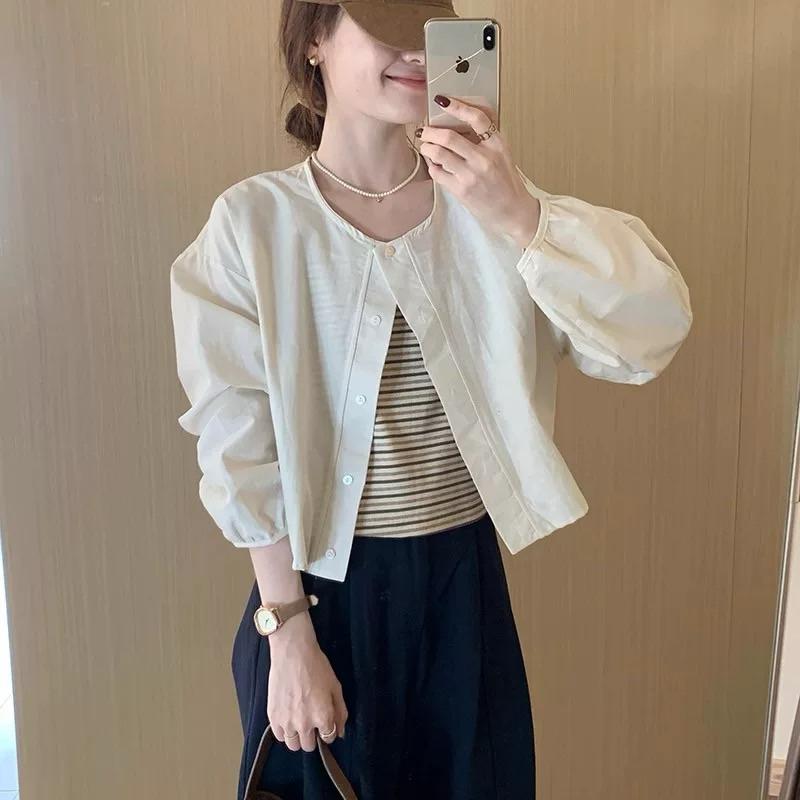 𝐑𝐈𝐂𝐇｜現貨♡🧑‍🎨文藝風圓領罩衫襯衫外套無內搭-細節圖7