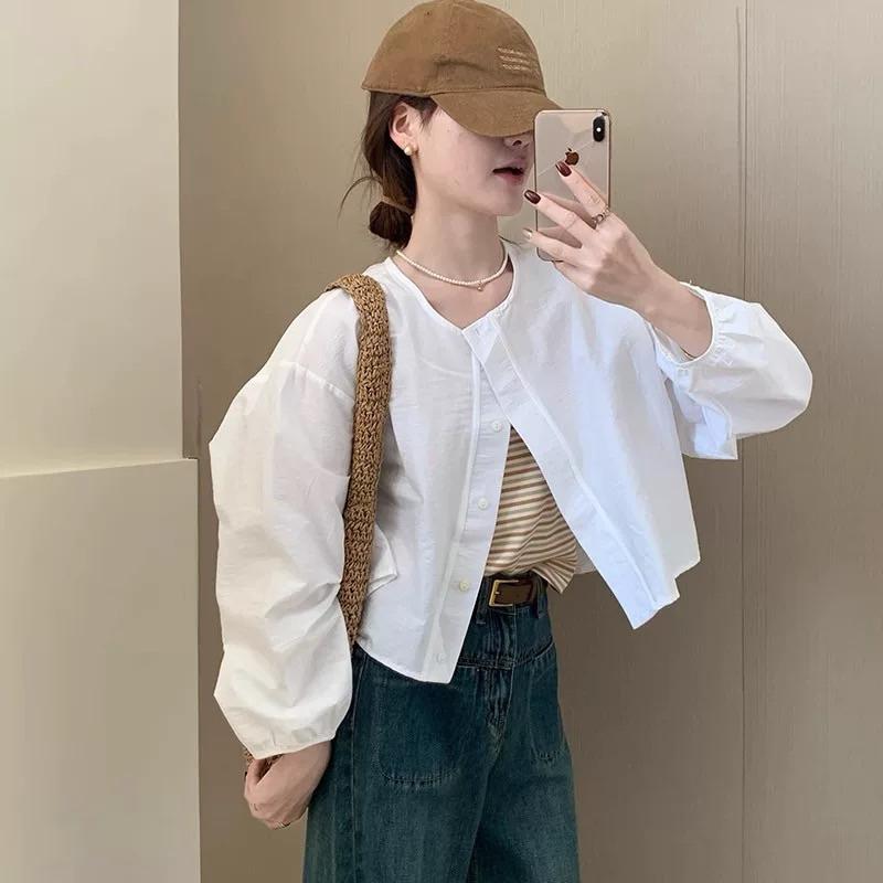 𝐑𝐈𝐂𝐇｜現貨♡🧑‍🎨文藝風圓領罩衫襯衫外套無內搭-細節圖8