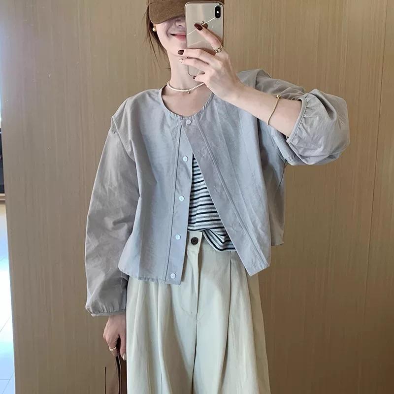 𝐑𝐈𝐂𝐇｜現貨♡🧑‍🎨文藝風圓領罩衫襯衫外套無內搭-細節圖9