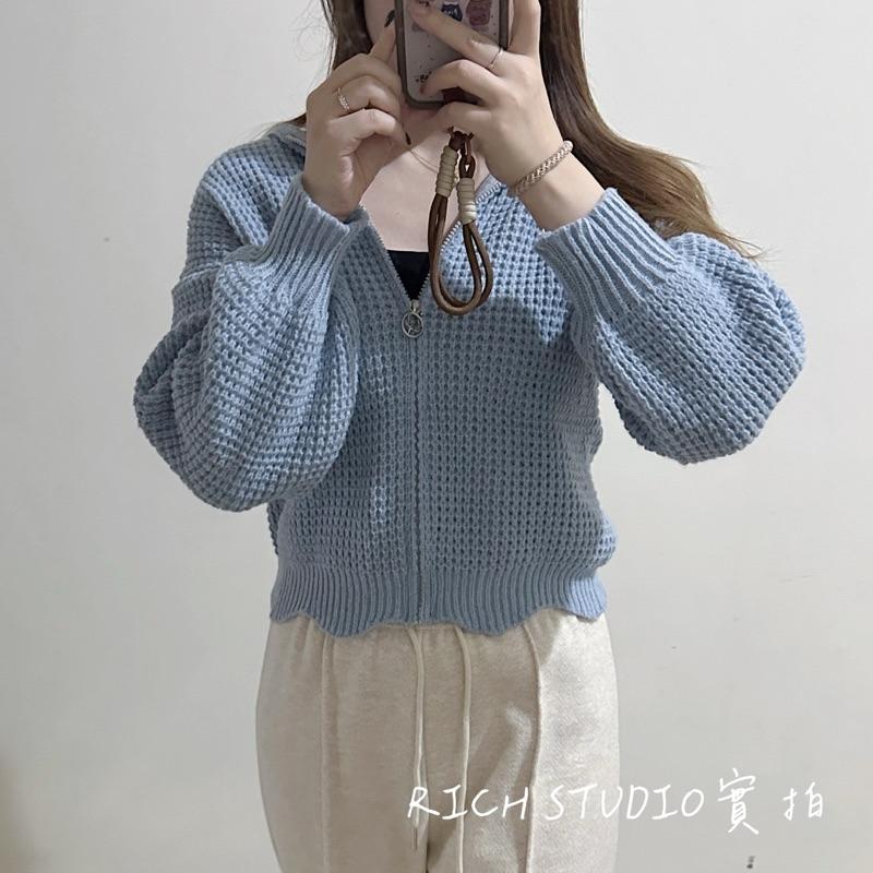 𝐑𝐈𝐂𝐇｜實拍*慵懶風短款粗針織連帽毛衣外套♡現貨-細節圖9