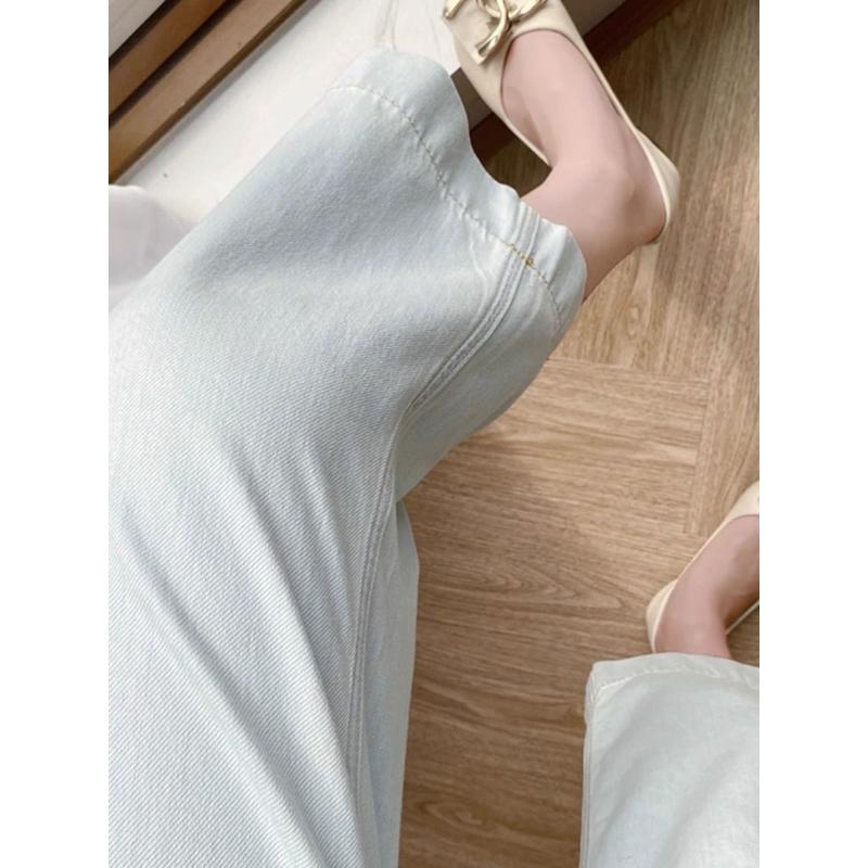 𝐑𝐈𝐂𝐇｜現貨+預購🫰🏻薄款淺色高腰天絲涼感九分寬鬆闊腿垂感牛仔褲想-細節圖2