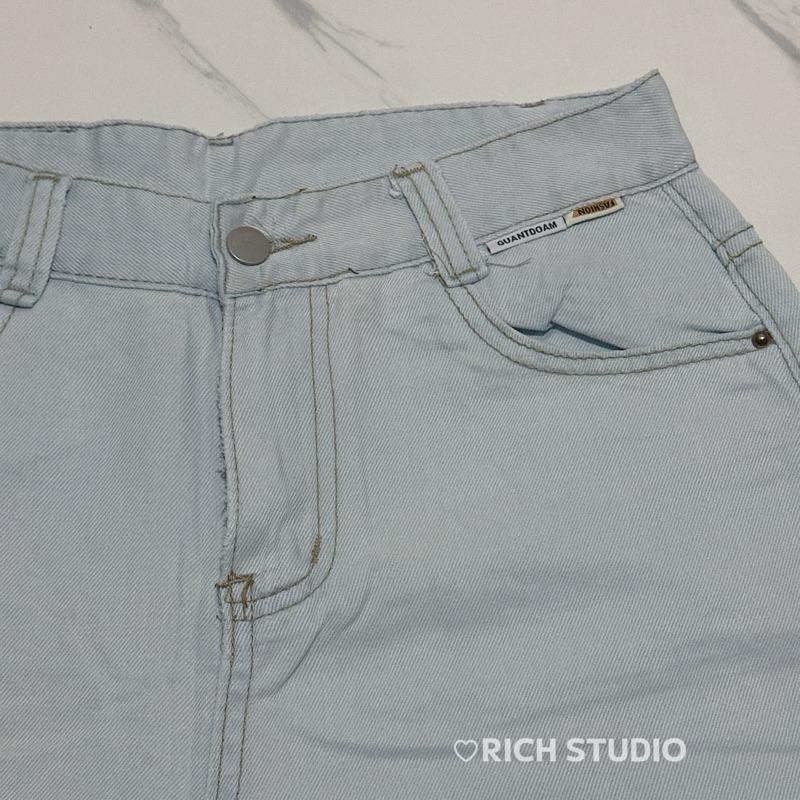 𝐑𝐈𝐂𝐇｜現貨+預購🫰🏻薄款淺色高腰天絲涼感九分寬鬆闊腿垂感牛仔褲想-細節圖4