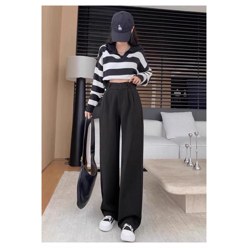 𝐑𝐈𝐂𝐇｜現貨+預購♡秋冬毛呢西裝褲內磨毛後鬆緊闊腿褲-細節圖2