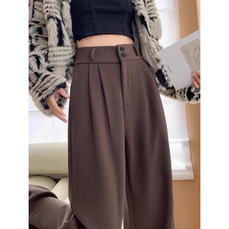 𝐑𝐈𝐂𝐇｜現貨+預購♡秋冬毛呢西裝褲內磨毛後鬆緊闊腿褲-細節圖3