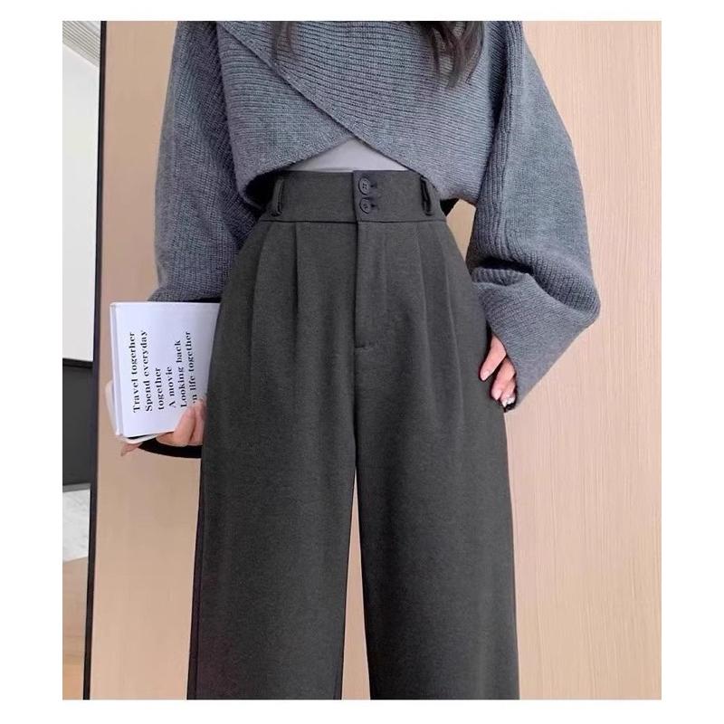 𝐑𝐈𝐂𝐇｜現貨+預購♡秋冬毛呢西裝褲內磨毛後鬆緊闊腿褲-細節圖5