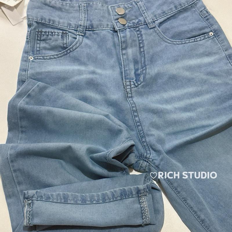 𝐑𝐈𝐂𝐇｜現貨🔥實拍*天絲薄款高腰寬鬆雙鈕扣闊腿褲-細節圖5