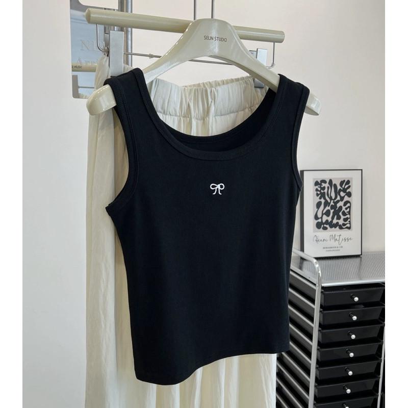 𝐑𝐈𝐂𝐇｜現貨🔥新品特價♡蝴蝶結刺繡純棉無袖背心-細節圖4