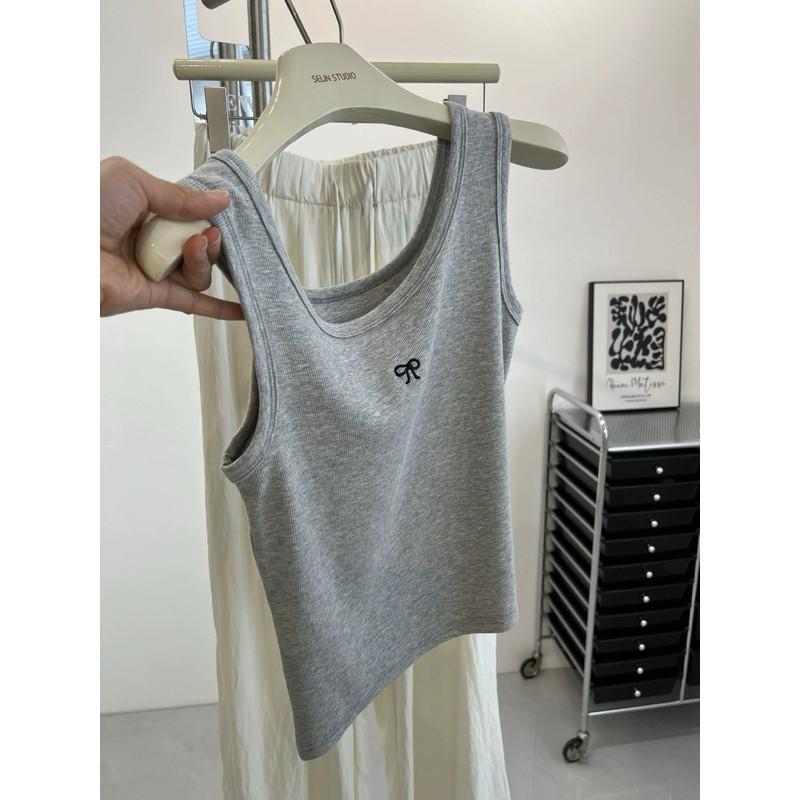 𝐑𝐈𝐂𝐇｜現貨🔥新品特價♡蝴蝶結刺繡純棉無袖背心-細節圖5