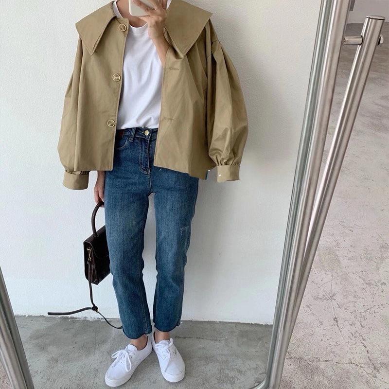 𝐑𝐈𝐂𝐇｜現貨❤️實拍*韓版復古短版薄款風衣外套-細節圖2